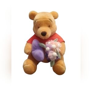 Disney Vintage Pooh Bear Plush With Flowers And Purple Heart